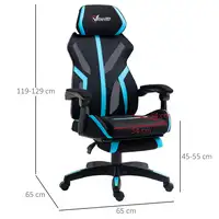 Silla Gaming Reclinable con Reposapiés Retráctil Altura Ajustable Azul Vinsetto