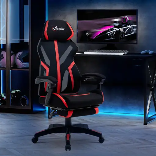 Silla Gaming Reclinablecon Reposapiés Retráctil Altura Ajustable Rojo Vinsetto