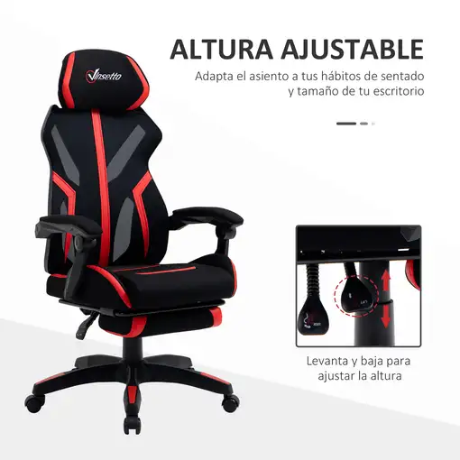 Silla Gaming Reclinablecon Reposapiés Retráctil Altura Ajustable Rojo Vinsetto