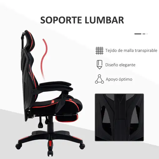 Silla Gaming Reclinablecon Reposapiés Retráctil Altura Ajustable Rojo Vinsetto