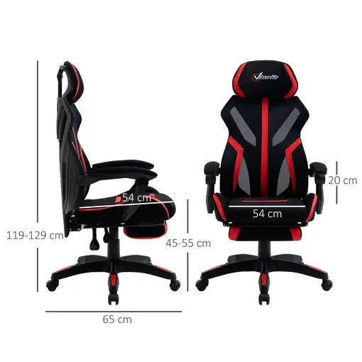 Silla Gaming Reclinablecon Reposapiés Retráctil Altura Ajustable Rojo Vinsetto