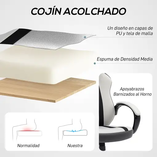 Silla Gaming Tapizada en PU y Malla con Función de Basculante Gris HOMCOM