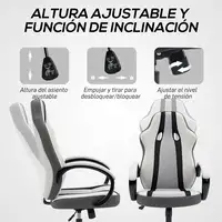 Silla Gaming Tapizada en PU y Malla con Función de Basculante Gris HOMCOM Silla Gaming Tapizada en PU y Malla con Función de Basculante Gris HOMCOM