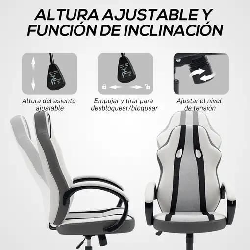 Silla Gaming Tapizada en PU y Malla con Función de Basculante Gris HOMCOM