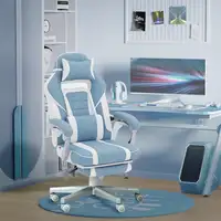 Silla Gaming Reclinable con Reposapiés Retráctil Soporte Lumbar Azul HOMCOM Silla Gaming Reclinable con Reposapiés Retráctil Soporte Lumbar Azul HOMCOM