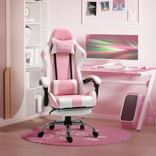 Silla Gaming Reclinable Reposacabezas Reposapiés 64x67x119-127 cm Rosa Vinsetto
