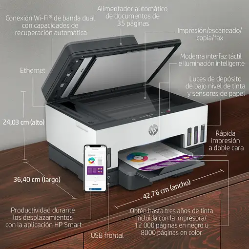 HP Smart Tank 7605 Inalámbrico All-in-One Color Impresora, Impresión a doble cara;