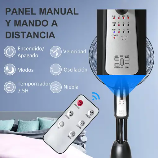 Ventilador Nebulizador Oscilante 90W con Control Remoto 3 Velocidades HOMCOM