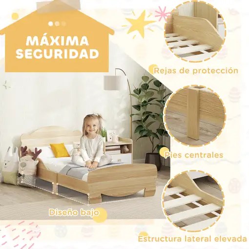 Cama para Niños de +3 Años 140x70 cm Carga 80 kg Natural AIYAPLAY
