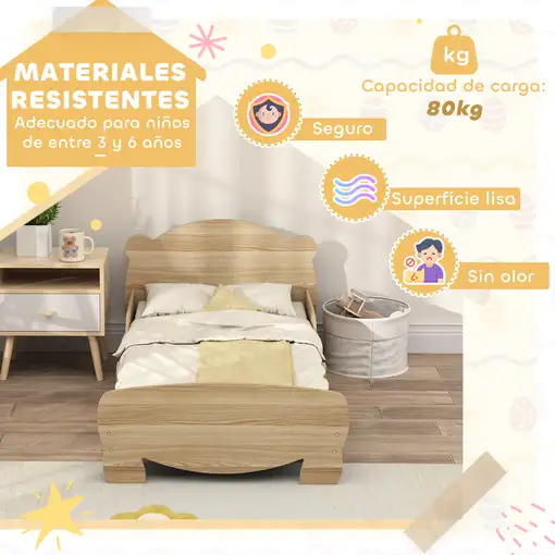 Cama para Niños de +3 Años 140x70 cm Carga 80 kg Natural AIYAPLAY