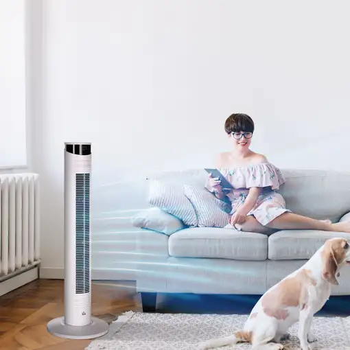 Ventilador de Torre Oscilante 45W con Control Remoto Ø31,5x93 cm Blanco HOMCOM