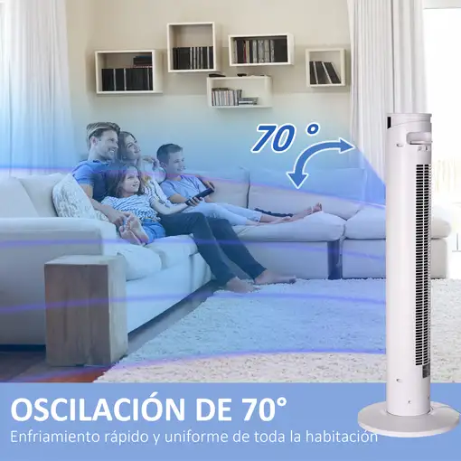 Ventilador de Torre Oscilante 45W con Control Remoto Ø31,5x93 cm Blanco HOMCOM