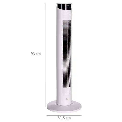 Ventilador de Torre Oscilante 45W con Control Remoto Ø31,5x93 cm Blanco HOMCOM