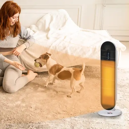 Calefactor Cerámico Torre 1200W/2000W con Mando para 20 m² 21x21x63,5 cm HOMCOM