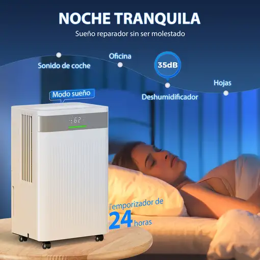 Deshumidificador 12L/día Silencioso con 3 Modos Pantalla LED Blanco HOMCOM