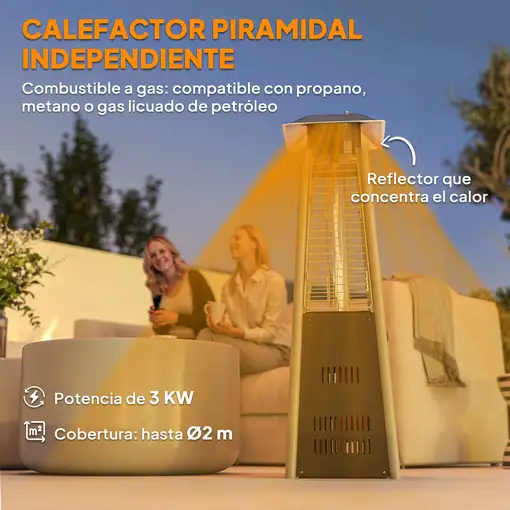 Estufa de Gas Butano Portátil 3000W con Sistema Antivuelco Bronce Outsunny