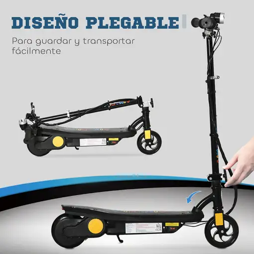 Patinete Eléctrico para Niños de 7-14 Años Plegable Max. 12 km/h Negro HOMCOM
