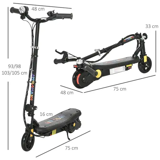 Patinete Eléctrico para Niños de 7-14 Años Plegable Max. 12 km/h Negro HOMCOM