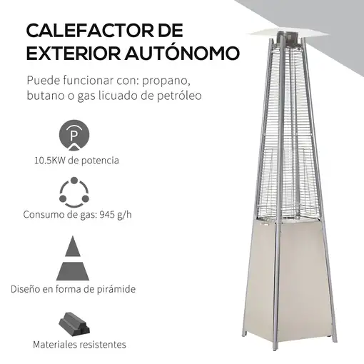 Estufa de Gas Exterior Pirámide 10,5 KW de Acero Inoxidable con Ruedas Outsunny