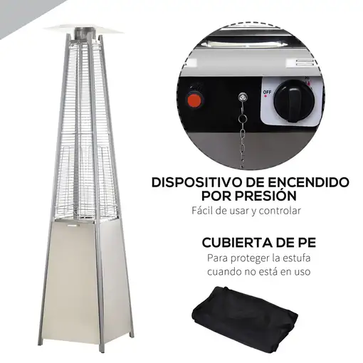 Estufa de Gas Exterior Pirámide 10,5 KW de Acero Inoxidable con Ruedas Outsunny