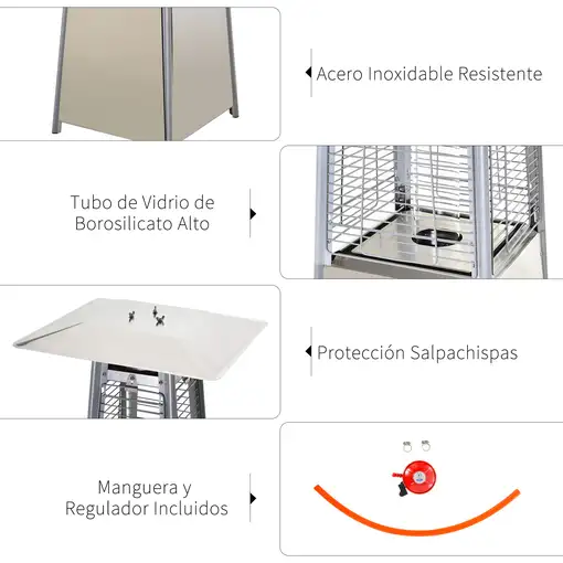 Estufa de Gas Exterior Pirámide 10,5 KW de Acero Inoxidable con Ruedas Outsunny