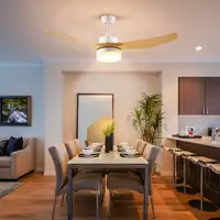 Ventilador de Techo 20,5W Ø132 cm con Mando a Distancia Luz LED y 3 Aspas HOMCOM Ventilador de Techo 20,5W Ø132 cm con Mando a Distancia Luz LED y 3 Aspas HOMCOM