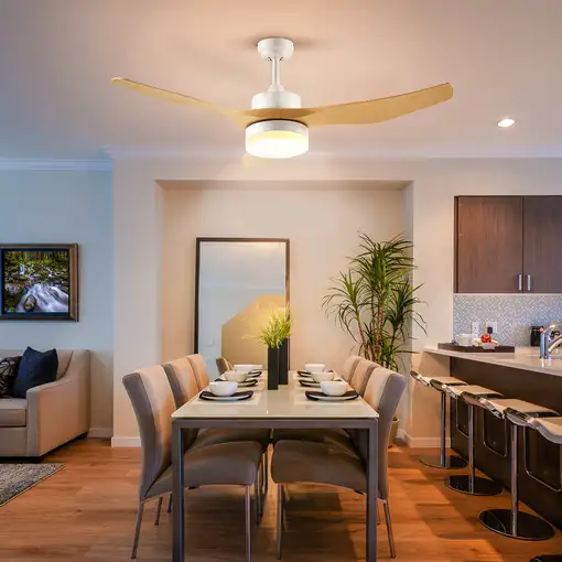 Ventilador de Techo 20,5W Ø132 cm con Mando a Distancia Luz LED y 3 Aspas HOMCOM