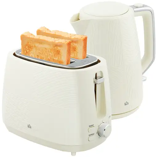 Juego de Tostador para 2 Rebanadas y Hervidor 2200W 1,7L Crema HOMCOM Juego de Tostador para 2 Rebanadas y Hervidor 2200W 1,7L Crema HOMCOM