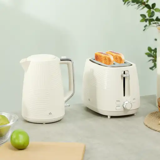 Juego de Tostador para 2 Rebanadas y Hervidor 2200W 1,7L Crema HOMCOM