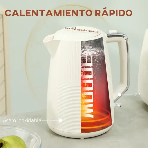 Juego de Tostador para 2 Rebanadas y Hervidor 2200W 1,7L Crema HOMCOM