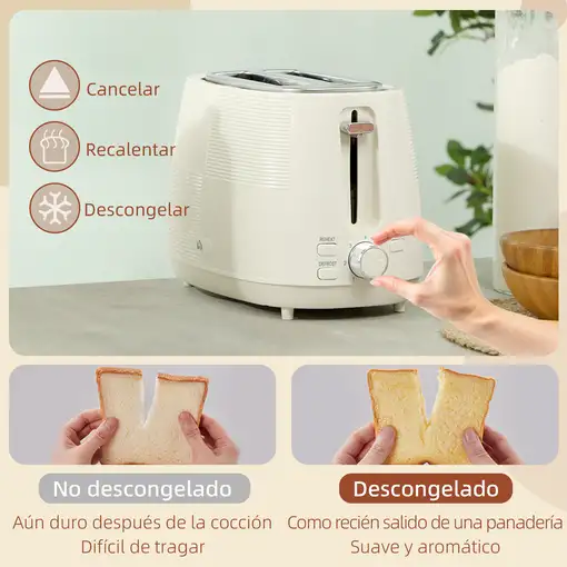 Juego de Tostador para 2 Rebanadas y Hervidor 2200W 1,7L Crema HOMCOM