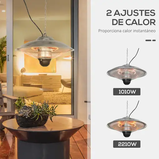 Hanging Calefactor Exterior de Techo 1010/2210W Ø58,5x33cm Outsunny