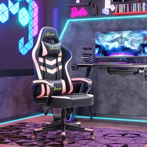 Silla Gaming Basculante con Altura Ajustable Reposacabezas Rosa Vinsetto