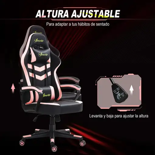 Silla Gaming Basculante con Altura Ajustable Reposacabezas Rosa Vinsetto