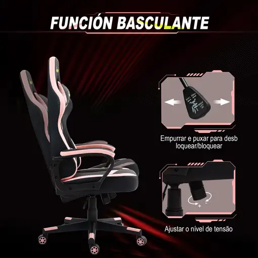Silla Gaming Basculante con Altura Ajustable Reposacabezas Rosa Vinsetto