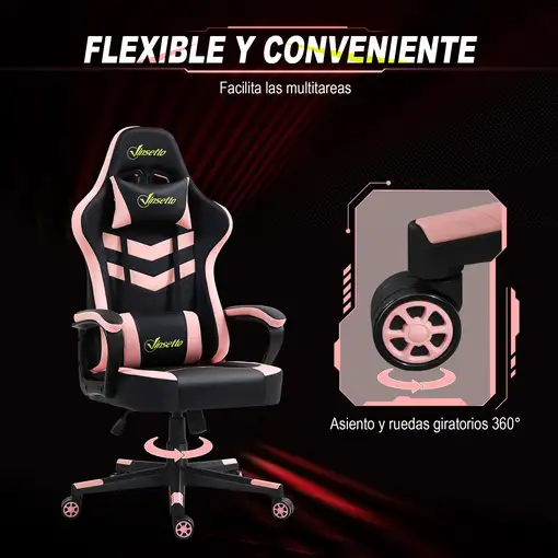 Silla Gaming Basculante con Altura Ajustable Reposacabezas Rosa Vinsetto