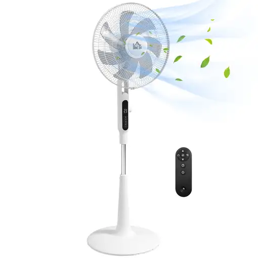 Ventilador de Pie con Mando a Distancia 40 W con 7 Aspas Blanco HOMCOM Ventilador de Pie con Mando a Distancia 40 W con 7 Aspas Blanco HOMCOM