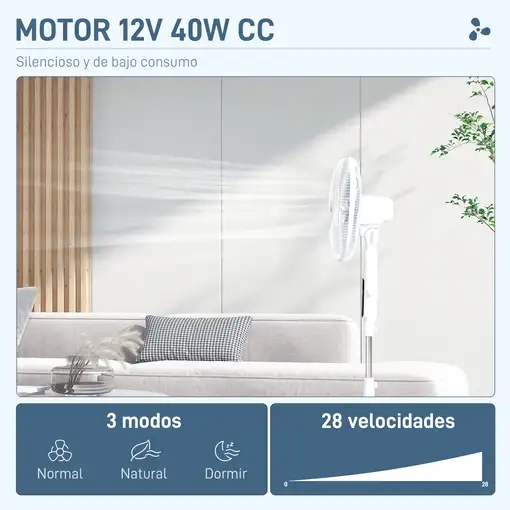 Ventilador de Pie con Mando a Distancia 40 W con 7 Aspas Blanco HOMCOM