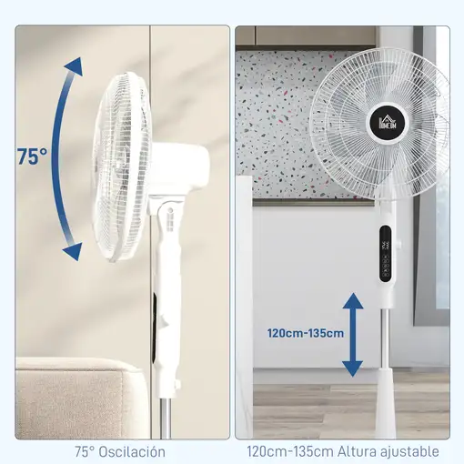 Ventilador de Pie con Mando a Distancia 40 W con 7 Aspas Blanco HOMCOM