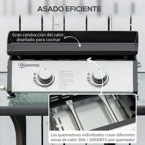 Plancha de Gas Sobremesa con 2 Quemadores 6 kW 48,5x48x21 cm Negro Outsunny