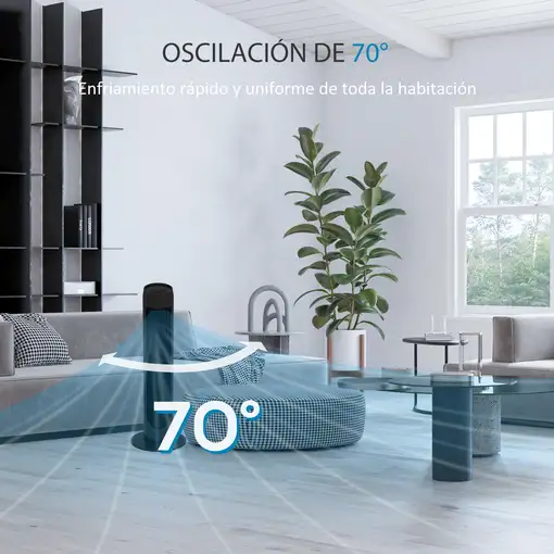 Ventilador de Torre 45W con 3 Velocidades Oscilación 70° Ø27x75 cm Negro HOMCOM