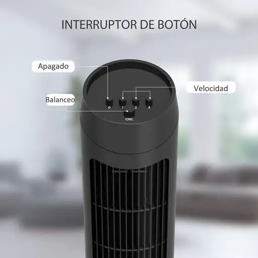 Ventilador de Torre 45W con 3 Velocidades Oscilación 70° Ø27x75 cm Negro HOMCOM