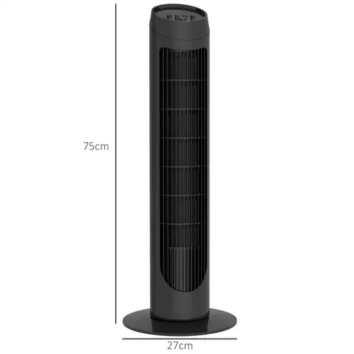 Ventilador de Torre 45W con 3 Velocidades Oscilación 70° Ø27x75 cm Negro HOMCOM