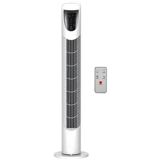 Ventilador de Torre Oscilante 40W con Mando a Distancia Ø18x78,5cm Blanco HOMCOM Ventilador de Torre Oscilante 40W con Mando a Distancia Ø18x78,5cm Blanco HOMCOM