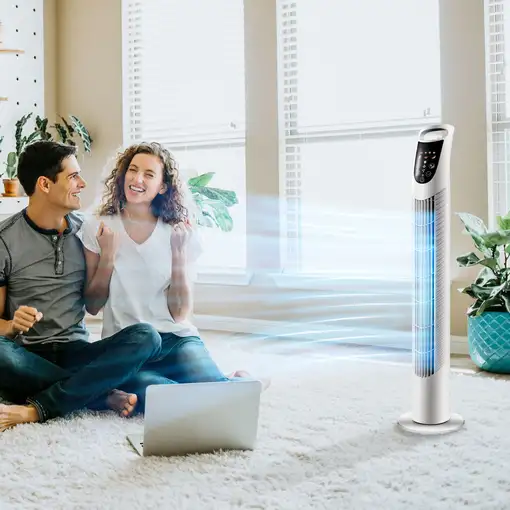 Ventilador de Torre Oscilante 40W con Mando a Distancia Ø18x78,5cm Blanco HOMCOM