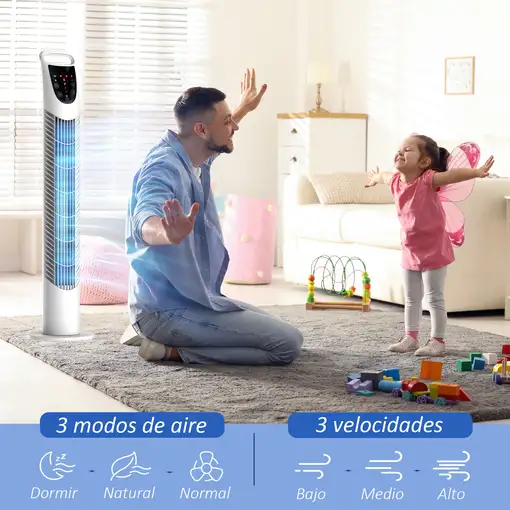 Ventilador de Torre Oscilante 40W con Mando a Distancia Ø18x78,5cm Blanco HOMCOM