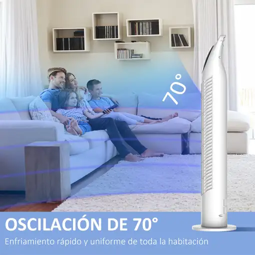 Ventilador de Torre Oscilante 40W con Mando a Distancia Ø18x78,5cm Blanco HOMCOM