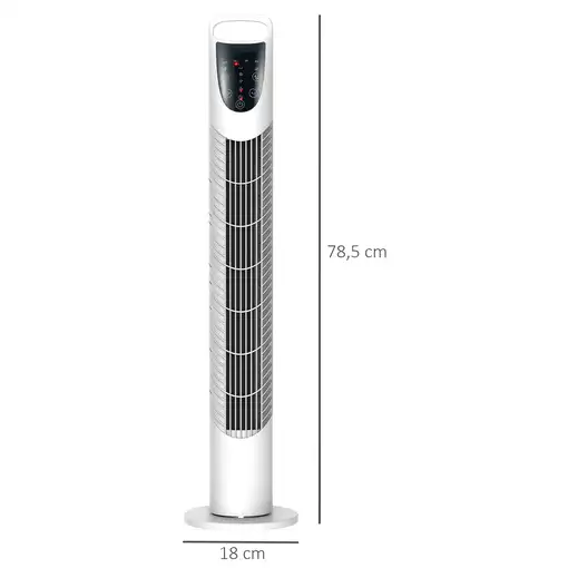 Ventilador de Torre Oscilante 40W con Mando a Distancia Ø18x78,5cm Blanco HOMCOM