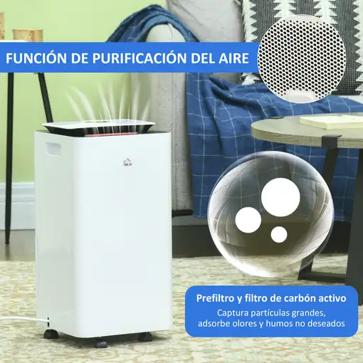 Deshumidificador Eléctrico con 5 Modos 12L/día 210W 25x25x50,5 cm Blanco HOMCOM