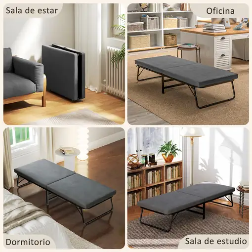 Cama Plegable 70x180 cm con Colchón de Espuma y Ruedas Gris HOMCOM